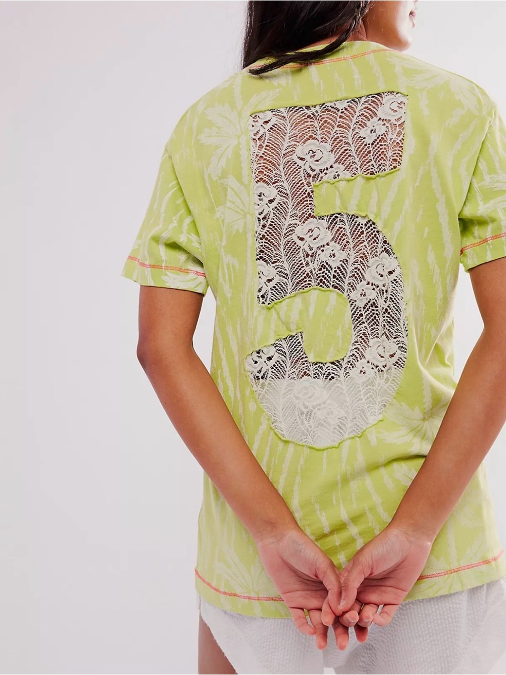 Free People Lime Green Lace-Back Graphic Tee